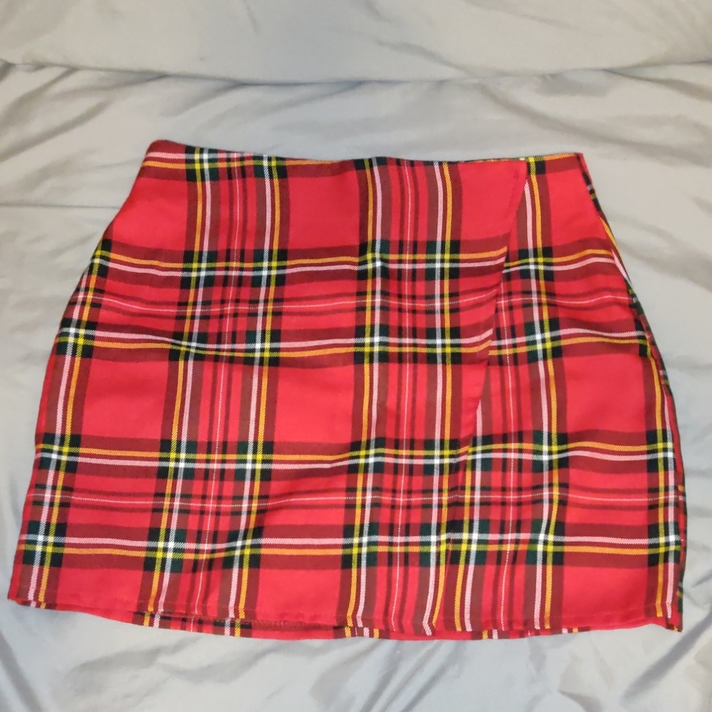 Woven Tartan Check Wrap Mini Skirt